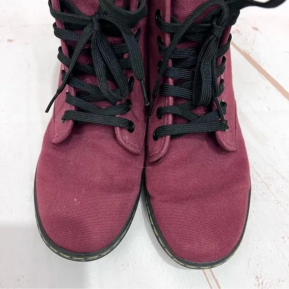 Dr Doc Martens Burgundy Red Canvas Shoreditch Lace Up Airwave Combat Boots