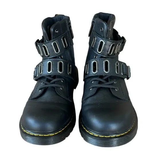 Dr Marten 1460 QUYNN Leather Double Buckle UnisexBlack Leather Combo Boots