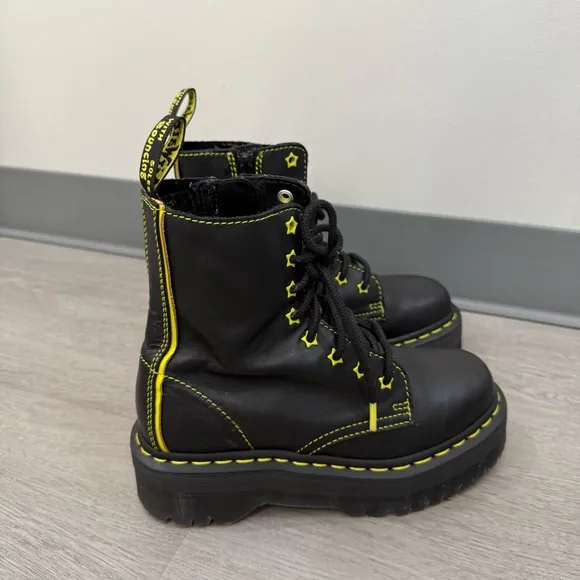 Dr Marten Boots Jadon II Star in Black &amp; Neon Yellow