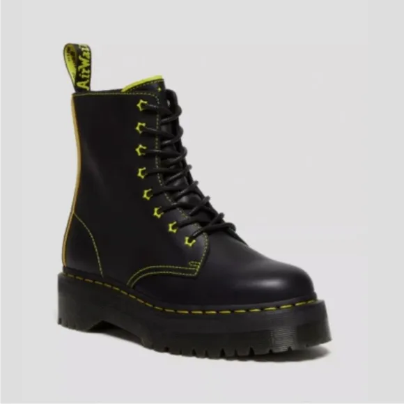 Dr Marten Boots Jadon II Star in Black &amp; Neon Yellow