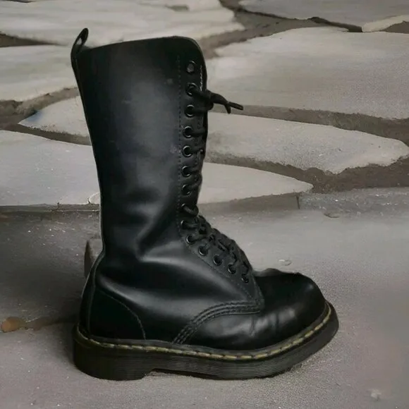 Dr Martens 1914 Mid Calf 14 Holes Smooth Black Leather Punk Rock Boots Size 5