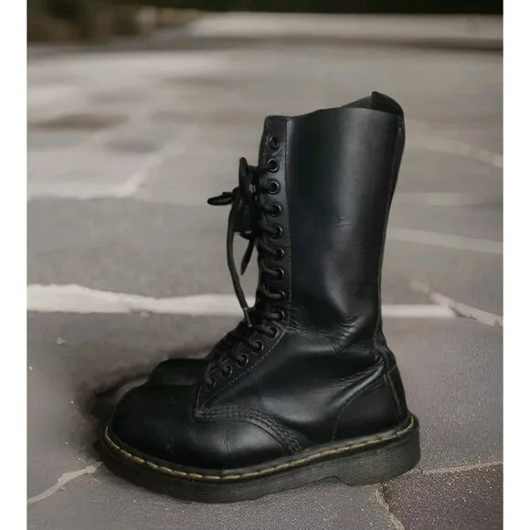 Dr Martens 1914 Mid Calf 14 Holes Smooth Black Leather Punk Rock Boots Size 5