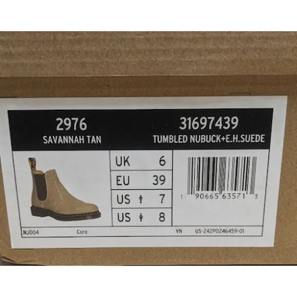 Dr. Martens 2976 Savannah Tan Tumbled Nubuck Leather Chelsea Boots UK6 NIB