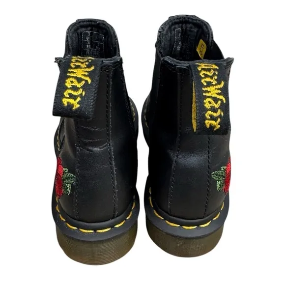 Dr. Martens 2976 VONDA CHELSEA BOOTS Size 5 Black Leather Floral Rose Boot