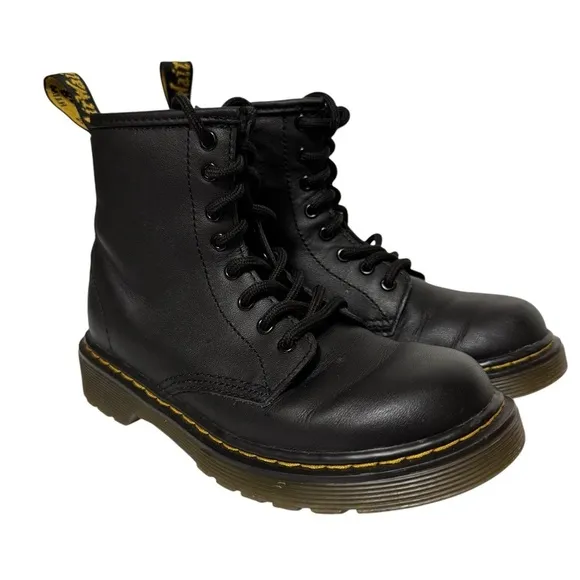 Dr. Martens Junior 1460 Softy T Black Leather Lace Up Boots Unisex Size 1
