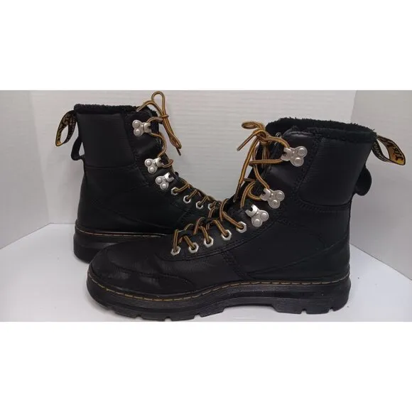 Dr. Martens Men Black 9 Combs Tech Faux Fut Lined Lace Up Outdoor Boots
