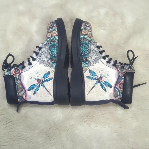 Dragonfly Vintage Mandala Martin  Canvas Boots ~ EUC