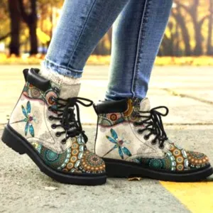 Dragonfly Vintage Mandala Martin  Canvas Boots ~ EUC
