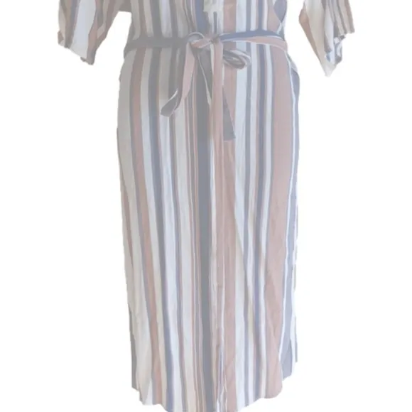 DRESS Forum Los Angeles  striped belted midi length shirt dress. Size small.