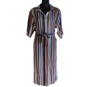DRESS Forum Los Angeles  striped belted midi length shirt dress. Size small.