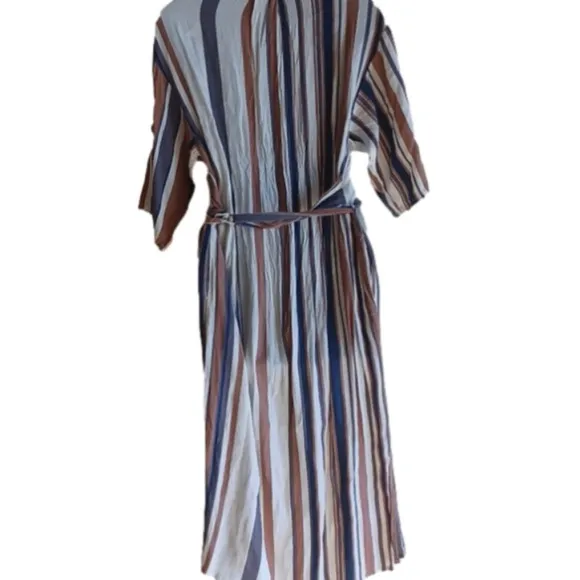 DRESS Forum Los Angeles  striped belted midi length shirt dress. Size small.