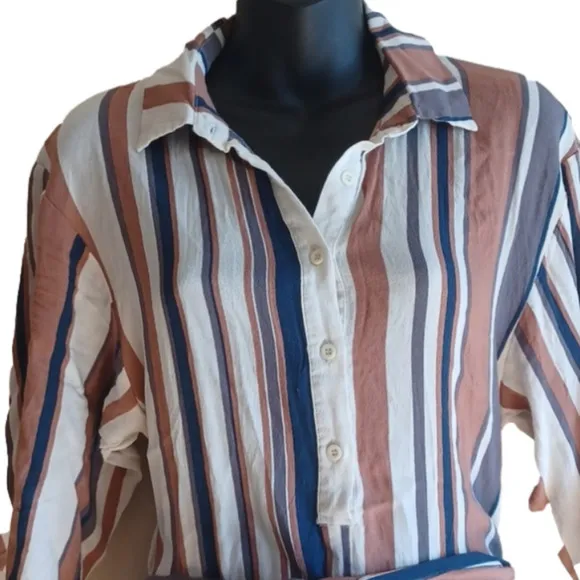 DRESS Forum Los Angeles  striped belted midi length shirt dress. Size small.