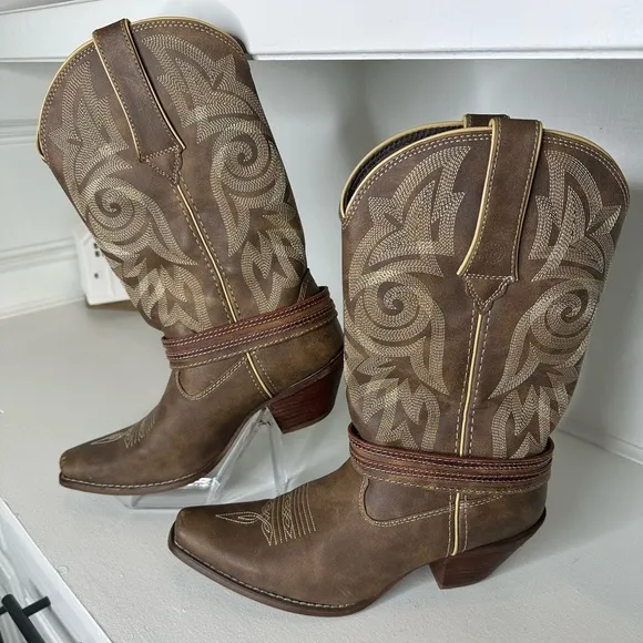 Durango Americana USA Western Cowboy Boots Buckle Embroidered Women - Size 9.5M