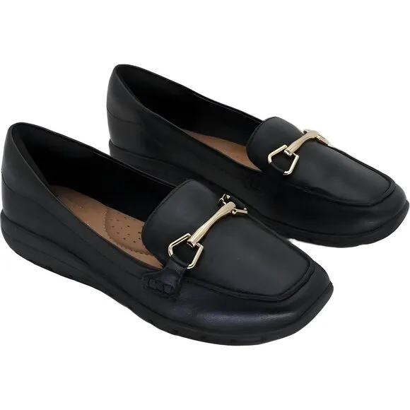 Easy Spirit Womens Amalie Black Leather Loafer Slip On Size 7W