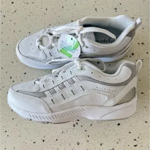 Easy Spirit Women’s White/Gray Classic Sneakers  Walk-Run Lace Up Shoes Size 7.5