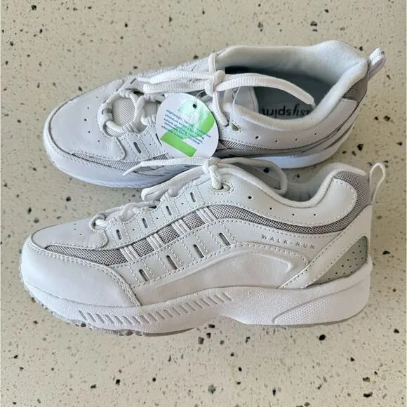 Easy Spirit Women’s White/Gray Classic Sneakers  Walk-Run Lace Up Shoes Size 7.5