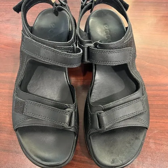 Ecco Men's  Black Leather Offroad 2.0 Sandals Double Strap Size US 6-6.5 EU 40