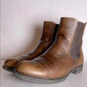 Ecco Women’s Brown Chelsea Sartorelle Boots with Distressed Leather &amp; Side Gores