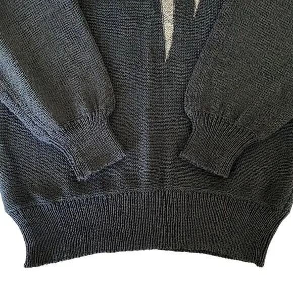 Eddie Dassin 80s Black Knit Animal Print Stud Appliqué Sweater Shoulder Pads M