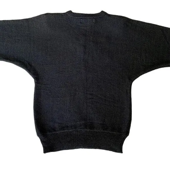 Eddie Dassin 80s Black Knit Animal Print Stud Appliqué Sweater Shoulder Pads M