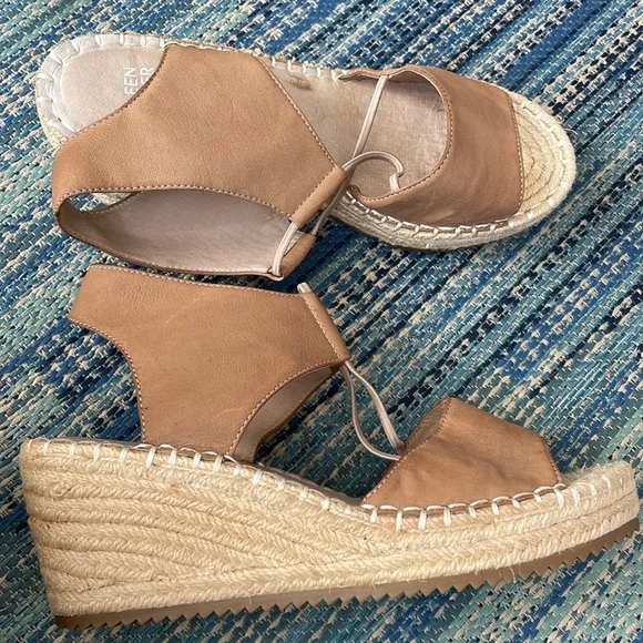 Eileen Fisher Agnes Leather Espadrille Wedge Sandals size 7