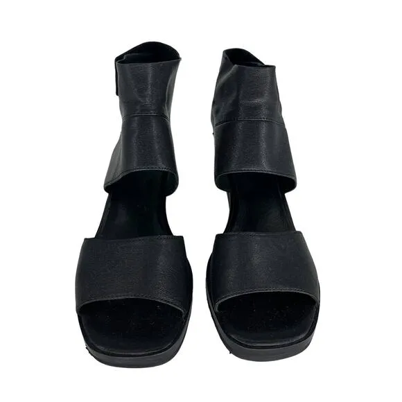 Eileen Fisher Black Arts Ankle-Cuff Leather Sandals