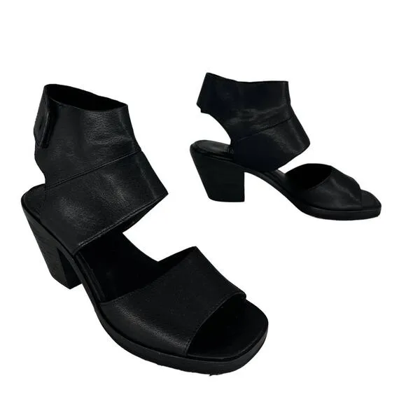 Eileen Fisher Black Arts Ankle-Cuff Leather Sandals