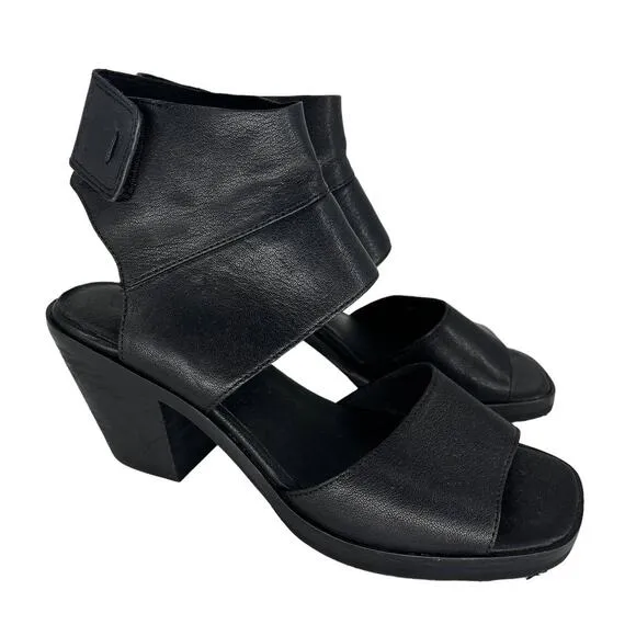 Eileen Fisher Black Arts Ankle-Cuff Leather Sandals