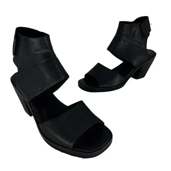 Eileen Fisher Black Arts Ankle-Cuff Leather Sandals