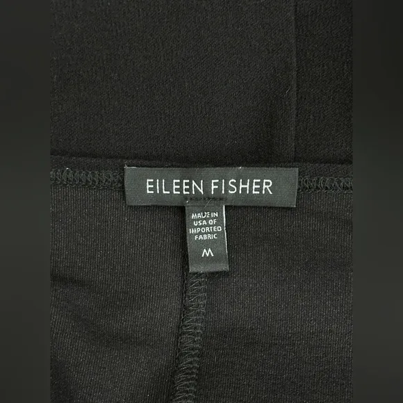 Eileen Fisher Black Twist Front Knit Dress M Minimalist Stretch Jersey Midi USA