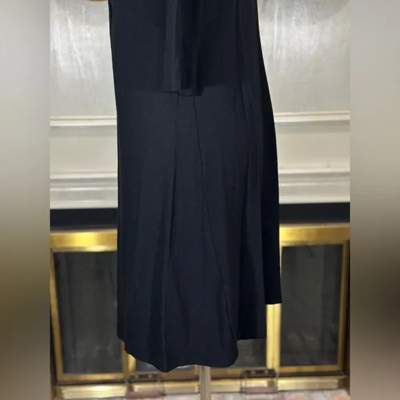 Eileen Fisher Black Twist Front Knit Dress M Minimalist Stretch Jersey Midi USA