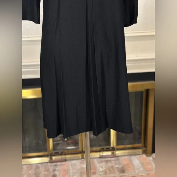 Eileen Fisher Black Twist Front Knit Dress M Minimalist Stretch Jersey Midi USA