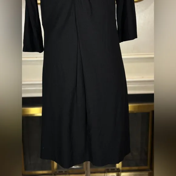 Eileen Fisher Black Twist Front Knit Dress M Minimalist Stretch Jersey Midi USA
