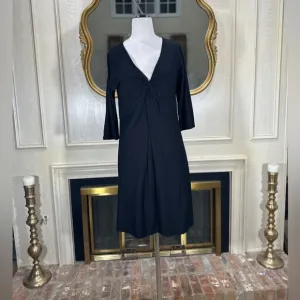 Eileen Fisher Black Twist Front Knit Dress M Minimalist Stretch Jersey Midi USA