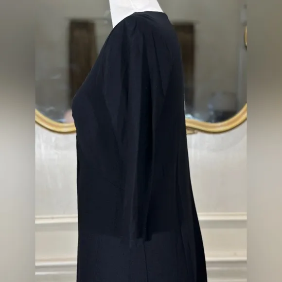 Eileen Fisher Black Twist Front Knit Dress M Minimalist Stretch Jersey Midi USA