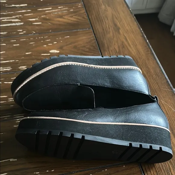 Eileen Fisher Ells Smooth Leather Loafer Wedge Black Slip-On