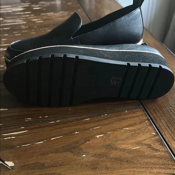 Eileen Fisher Ells Smooth Leather Loafer Wedge Black Slip-On