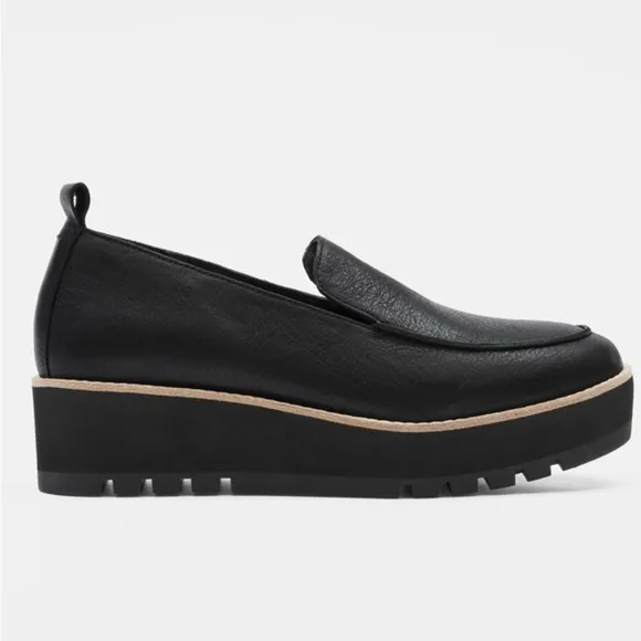 Eileen Fisher Ells Smooth Leather Loafer Wedge Black Slip-On
