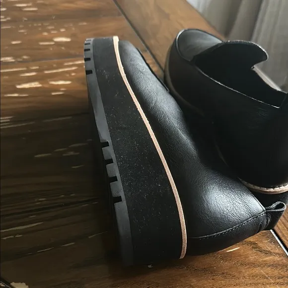 Eileen Fisher Ells Smooth Leather Loafer Wedge Black Slip-On