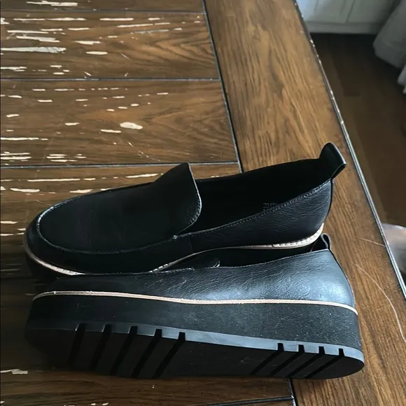 Eileen Fisher Ells Smooth Leather Loafer Wedge Black Slip-On