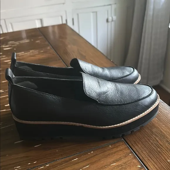 Eileen Fisher Ells Smooth Leather Loafer Wedge Black Slip-On