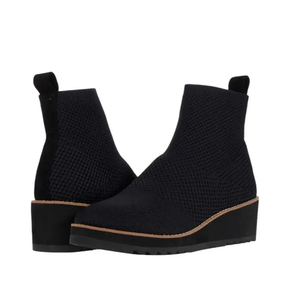 Eileen Fisher London Knit Wedge Ankle Boot Booties Black Size 9.5 NWT