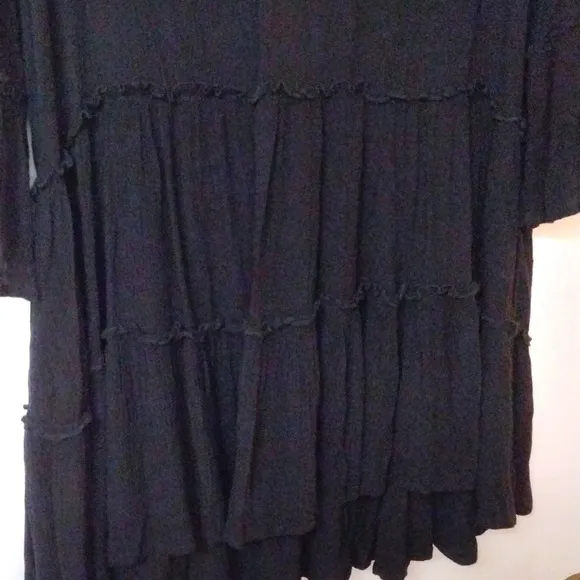 Elan Black Tiered Dress Size M Flowy Boho Bell Sleeve Chic Summer Fall Festival