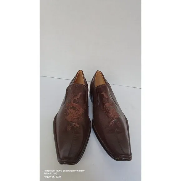 Elegant Brown Leather Slip-On‎ Dress Shoes with Embroidered Detail Square Toe