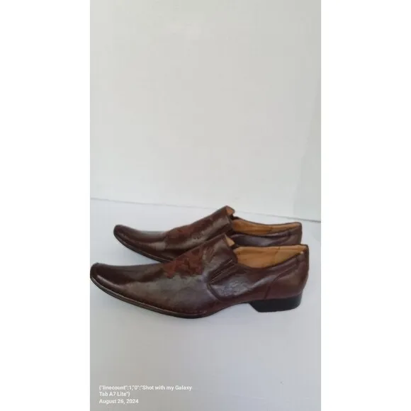 Elegant Brown Leather Slip-On‎ Dress Shoes with Embroidered Detail Square Toe