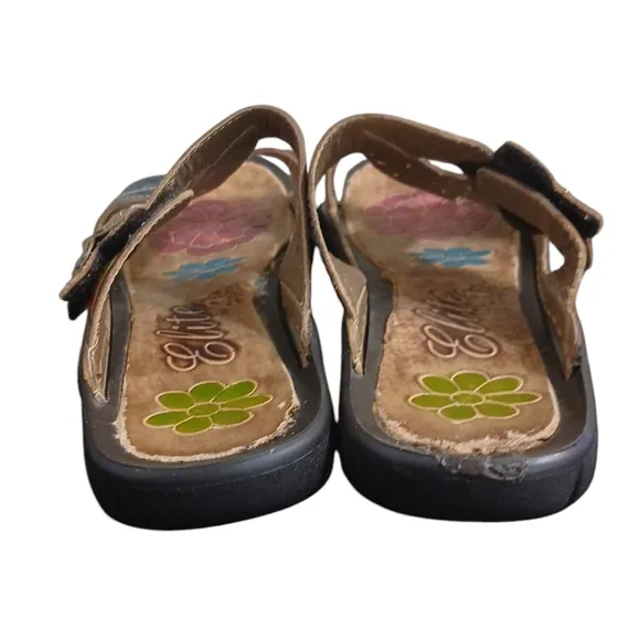Elite Open-Toe Painted Leather Sandals Women's Strappy Floral Sandals Size 6