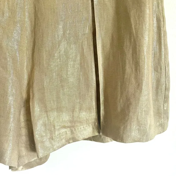 Emily McCarthy Tailored Pleated Linen Gold Metallic Shorts Size M EUC