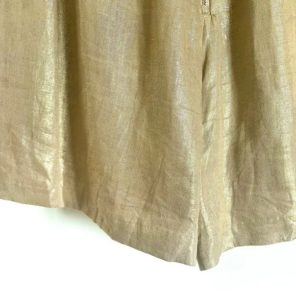 Emily McCarthy Tailored Pleated Linen Gold Metallic Shorts Size M EUC