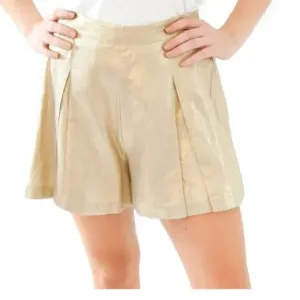 Emily McCarthy Tailored Pleated Linen Gold Metallic Shorts Size M EUC