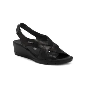 ENVAL SOFT Black Made In Italy Leather Comfort Multi Band Wedge Sandals
